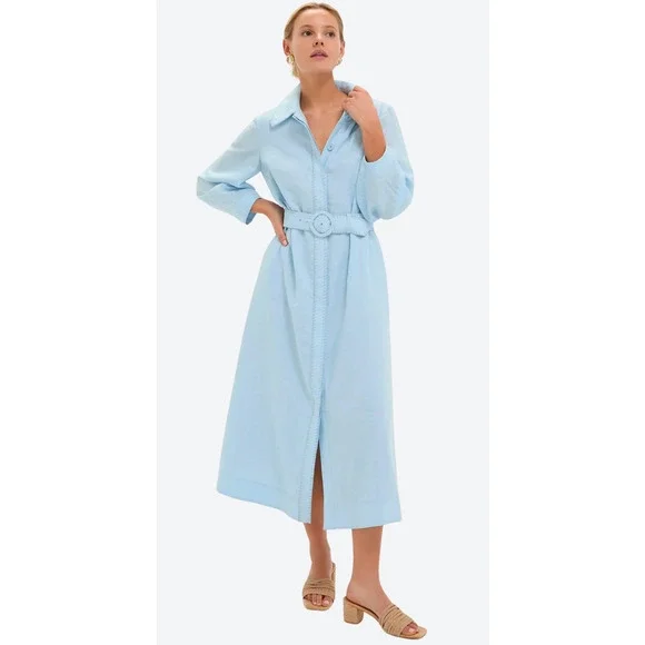 Tuckernuck Blue Linen Cotton Belted Shirt Dress XXXL NWT Midi Maxi - Picture 2 of 6